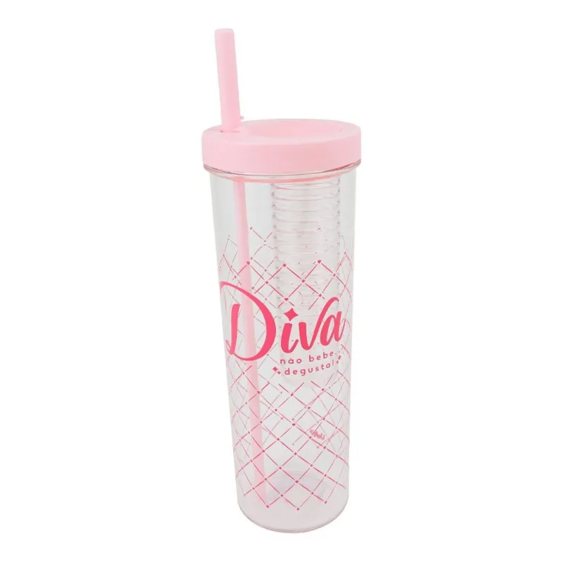 Copo Canudo Com Infusor 700ml - Diva Clássica