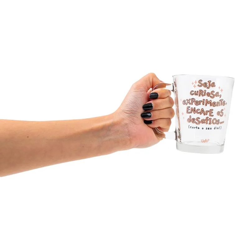 Caneca De Vidro Basic - Frases Cores E Amores Curta O Seu Dia