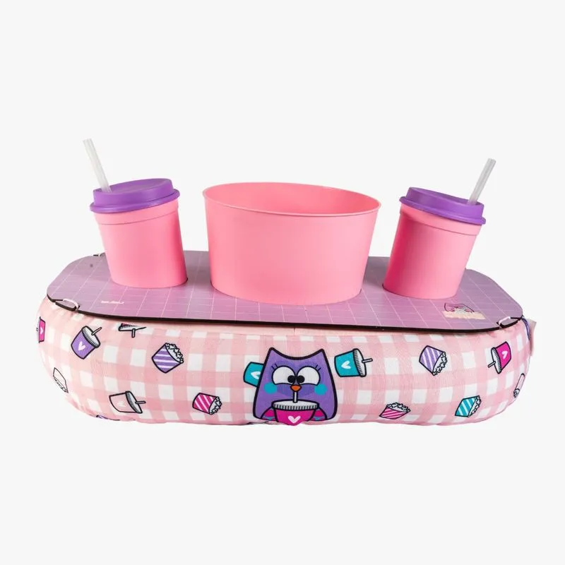 Almofada porta pipoca dupla C copos E balde coruja bubu uatt