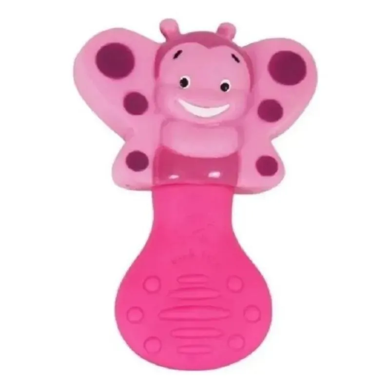 3x Chocalho Mordedor Bebe Macio Anti Stress Abelhinha Rosa