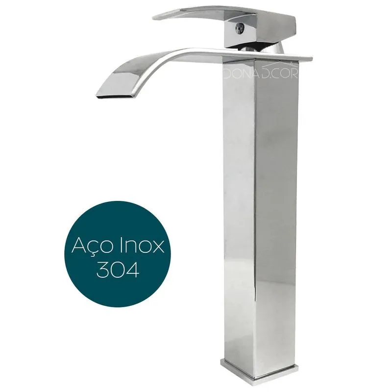 Torneira Misturador Cascata Cromada Monocomando Alta Lavabo