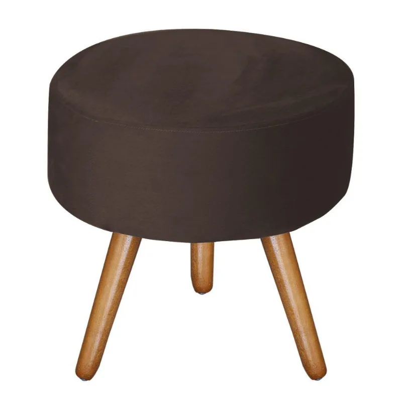 Puff Decorativo Bali Aconchego Em Suede E Pés Palito Madeira Marrom