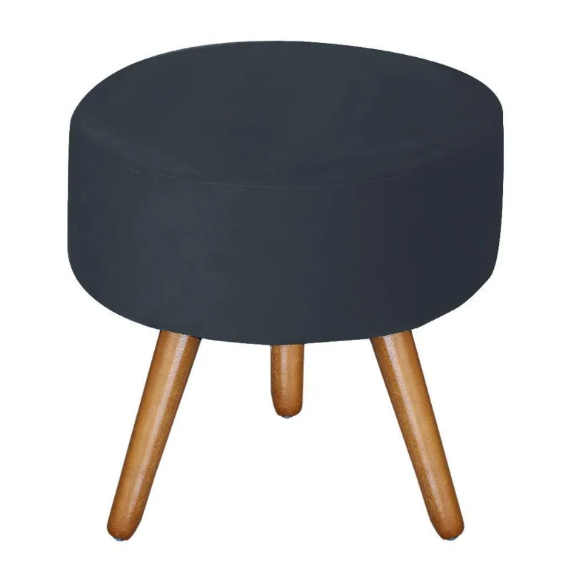 Puff Decorativo Bali Aconchego Em Suede E Pés Palito Madeira Azul Marinho