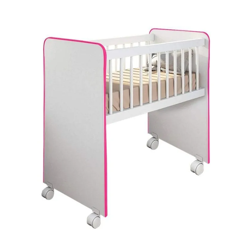 Mini Berço Moises Com Rodízio E Colchão - Kasa Sofá - Branco/rosa Branco/rosa