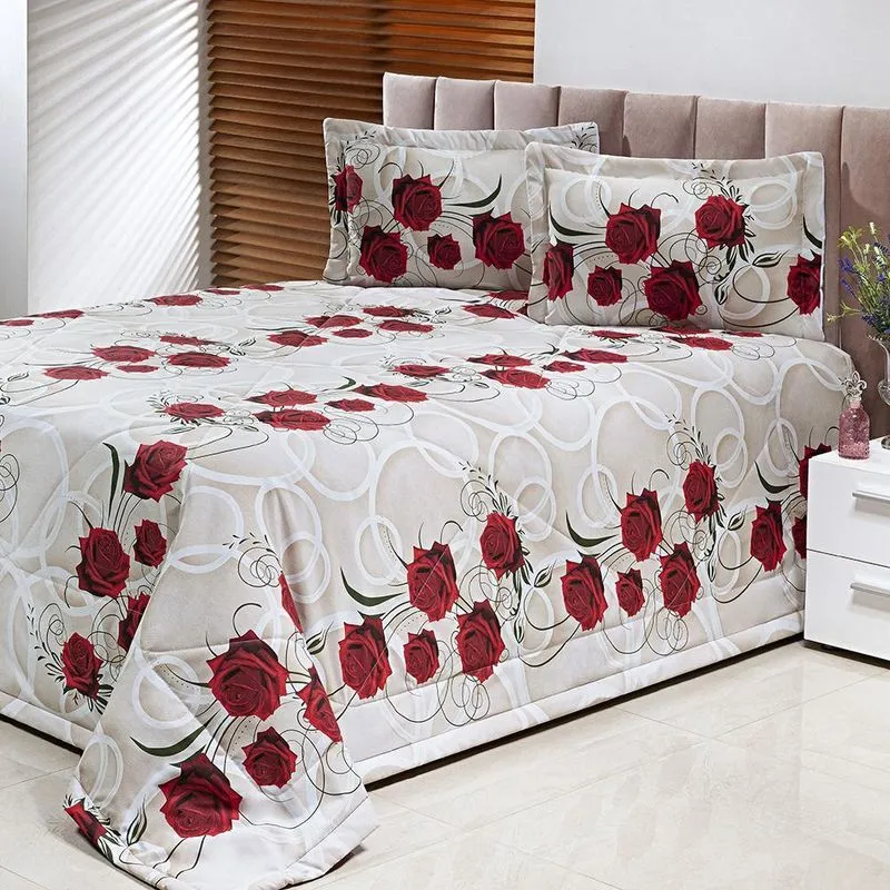 Kit Cobre Leito Rosas Casal Queen 03 Peças Algodão