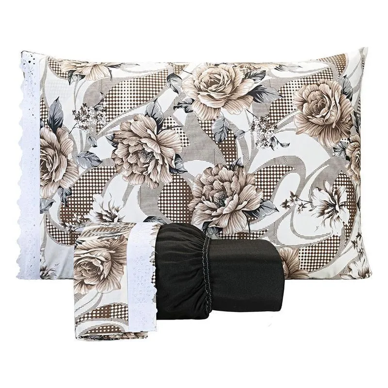 Jogo Lençol Estampado Casal Super King 03 Peças Flores