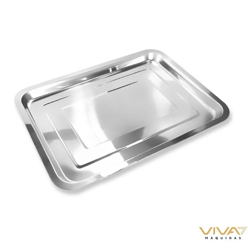 Bandeja Aço Inox Retangular Servir Restaurante 45x35cm