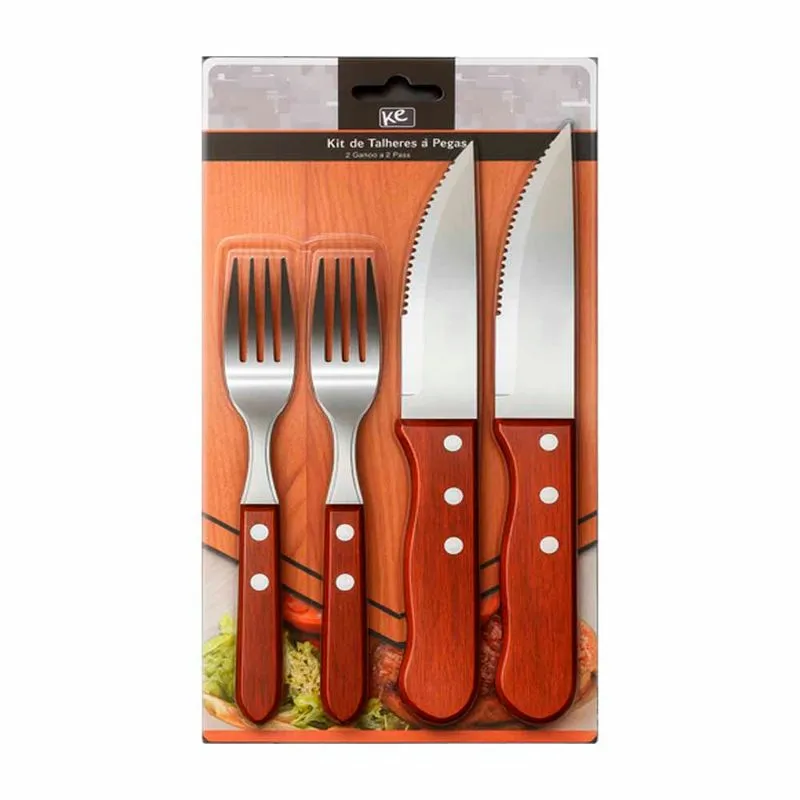 Conjunto Talheres Cabo Madeira 7473 Kehome - 4PCS