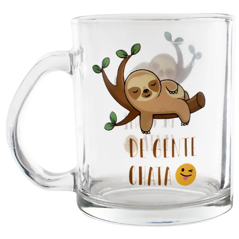 Caneca Bichinhos C/ Frase 330ml em Vidro Kehome-Modelo 1 Preguiça
