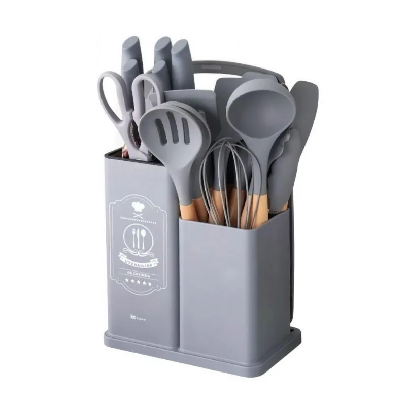 Kit de Utensílios California com Facas e Tábua Madeira e Silicone e Plástico e Aço Inox Resistente