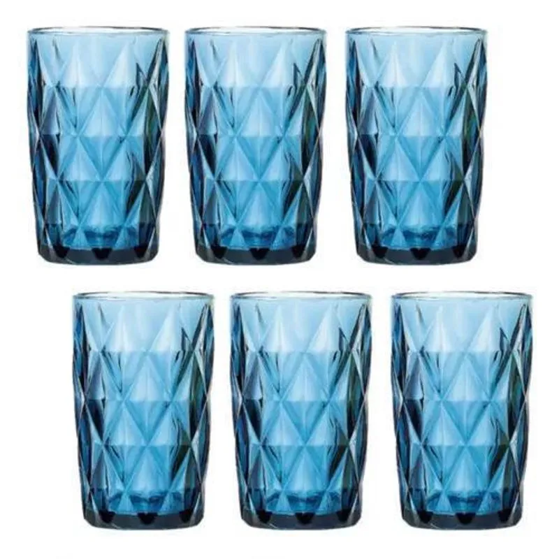 Conjunto De 6 Copos De Vidro Diamond 350Ml Azul