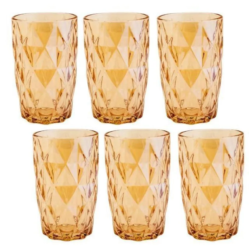 Conjunto Com 6 Copos De Vidro Diamond 350Ml Ambar