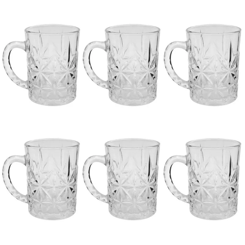 Jogo de Canecas Moon Stone 6 Peças 190ml em Vidro Kehome