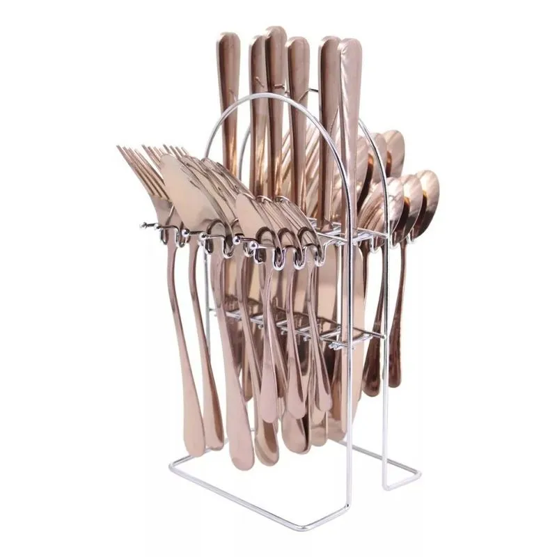 Kit Talher Faqueiro Rose Inglaterra Em Inox E Suporte 25