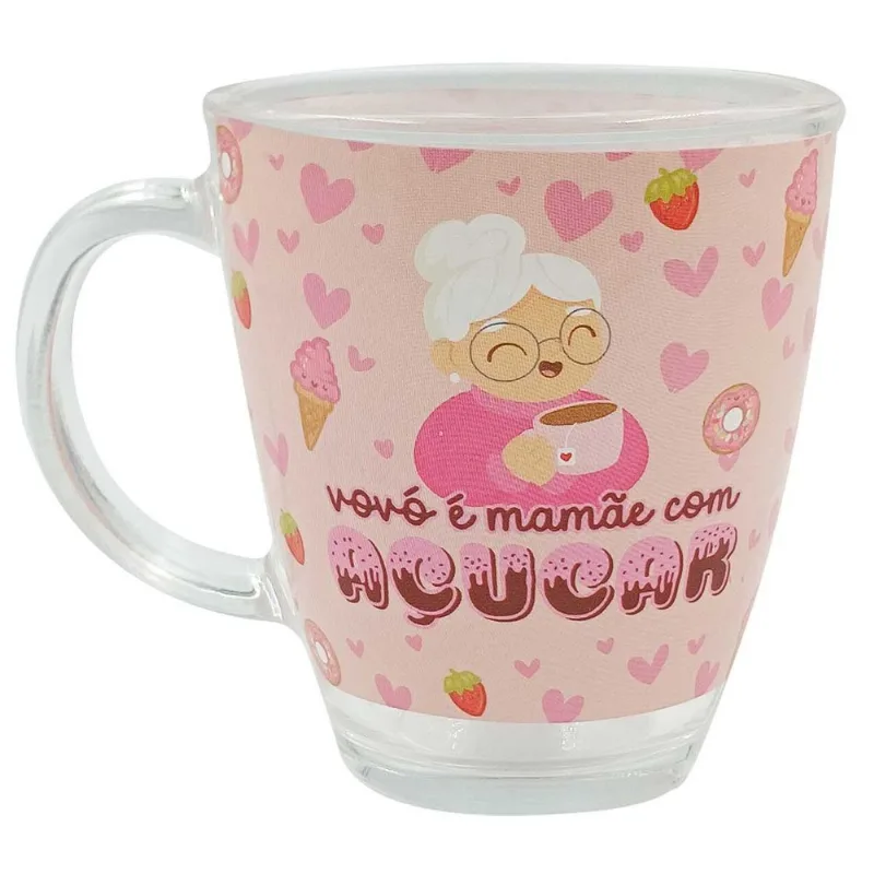 Caneca Vovó 380ml em Vidro Kehome-Modelo 1 Vovo é mamãe com açucar