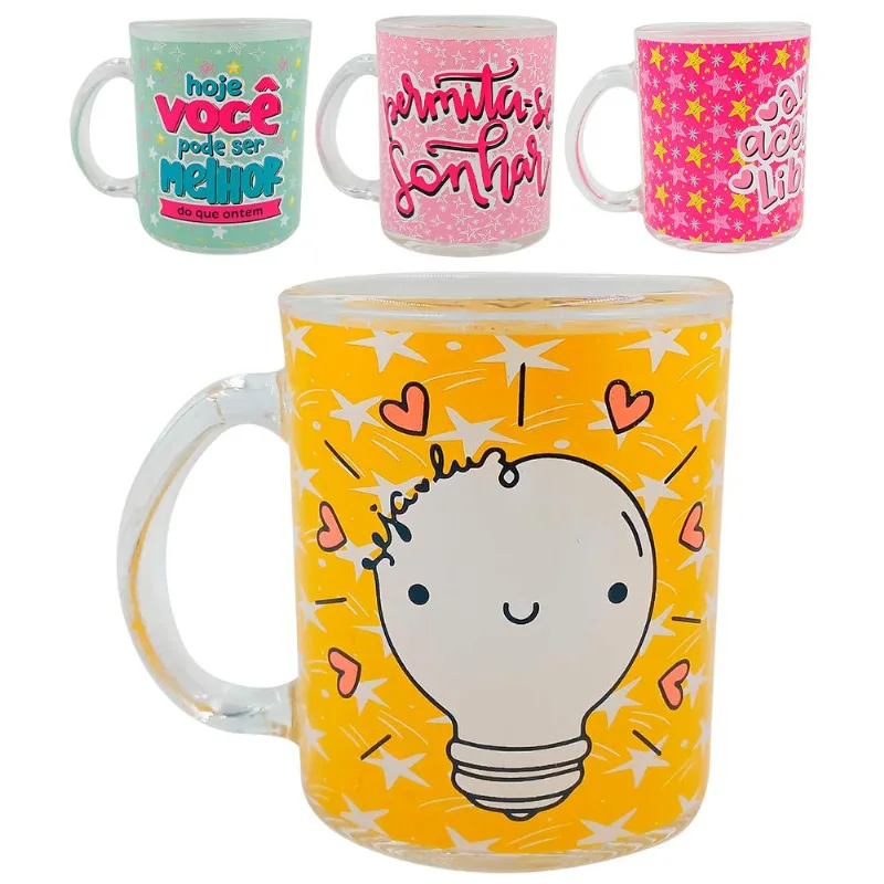 Caneca Estrelas 330ml em Vidro Kehome SORTIDOS