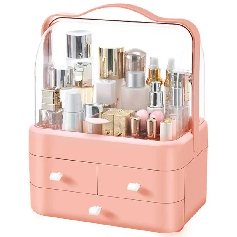 Organizador de Cosméticos C/ 3 Gavetas 32x26cm em Plástico Kehome-Rosa
