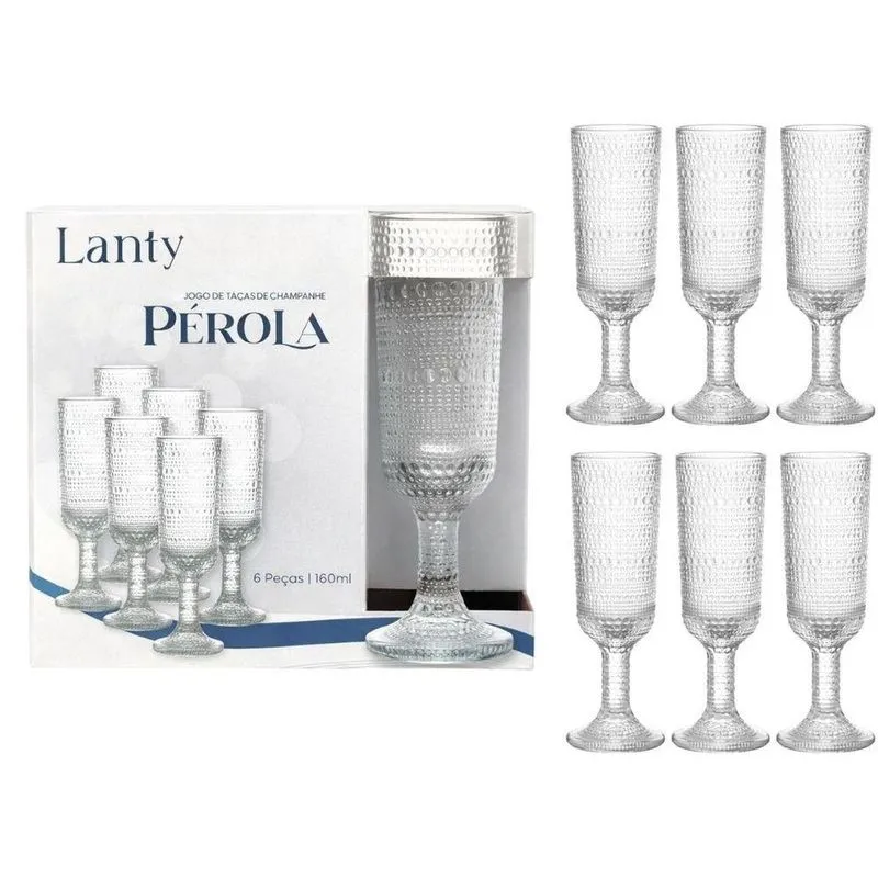 Jogo De Taças Champanhe Pérola 6 Peças 160ml Vidro Base Com Haste Para Jantar Elegante Ke Home