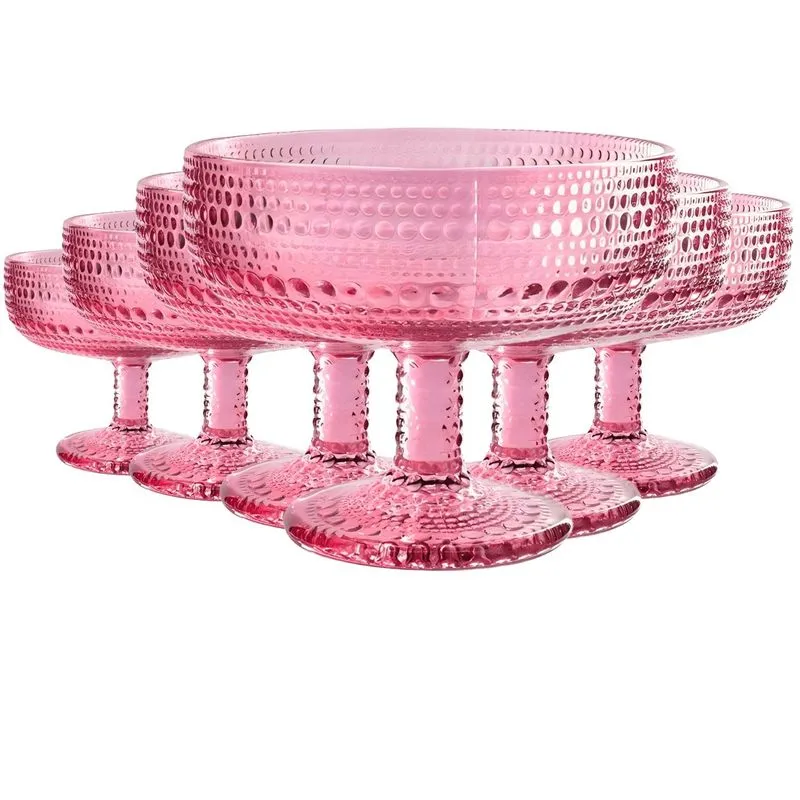 Jogo Com 6 Taças Para Sobremesa Pérola De Vidro Rosa 310ml