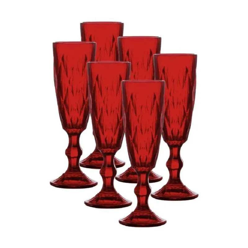 Taças Champanhe Diamond Rubi 170 Ml Jogo 6 Unidades Vermelho