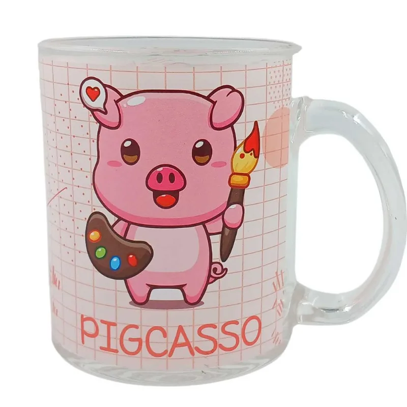 Caneca Bichinhos 330ml em Vidro Kehome-Rosa Porco