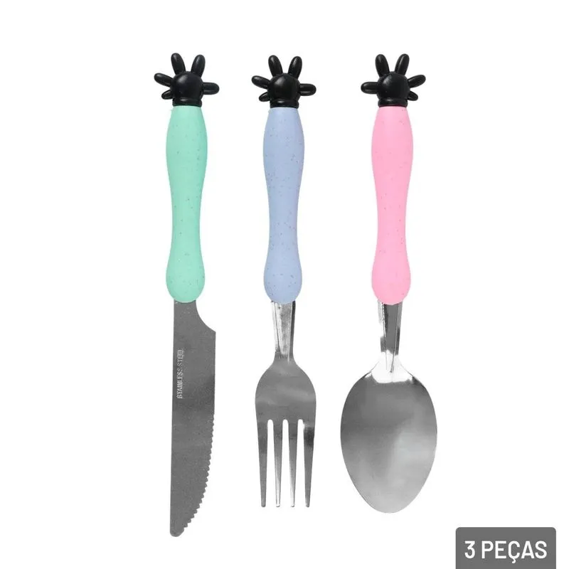 Kit Talher Inox 3 Peças Infantil Mão Color - Tudo Em Caixa