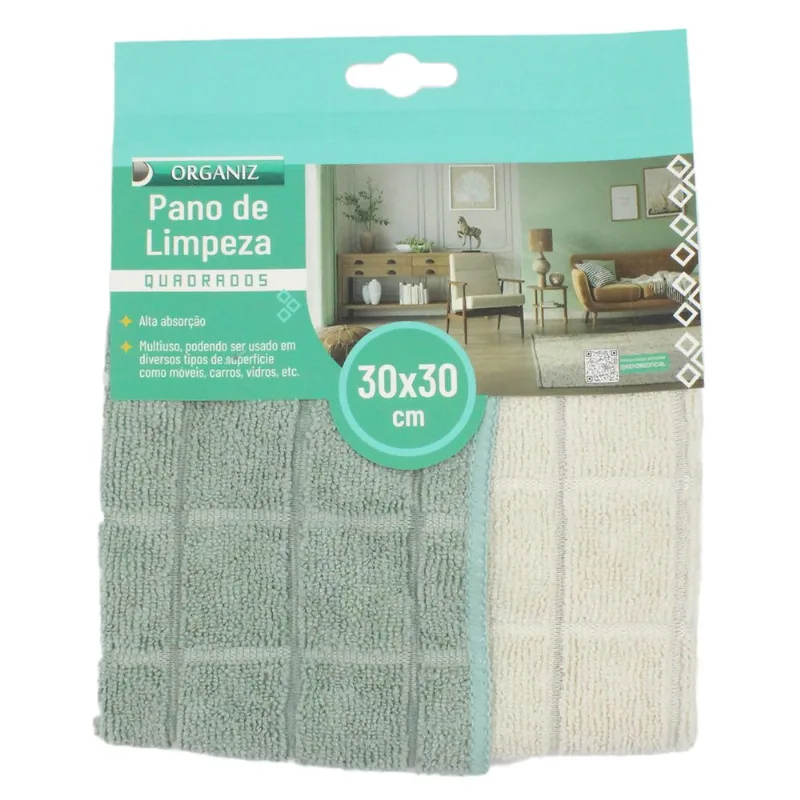 Jogo de Pano P/ Limpeza 2 Peças 30x30cm em Poliéster Kehome-Verde