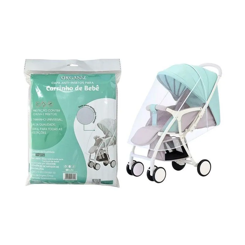 Capa Mosquiteiro Carrinho de Bebê Proteção Chuva e Insetos Universal Branco Ke Home