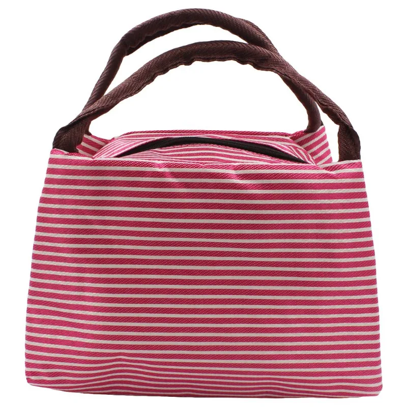 Bolsa Térmica Listrada C/ Alça 23x16cm em Poliéster Kehome-Rosa