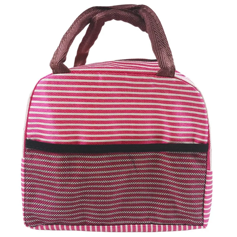 Bolsa Térmica Listrada C/ Alça 23x20cm em Poliéster Kehome-Rosa