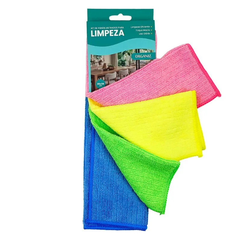Jogo Pano de Limpeza 4 Peças 30x30cm em Microfibra Kehome