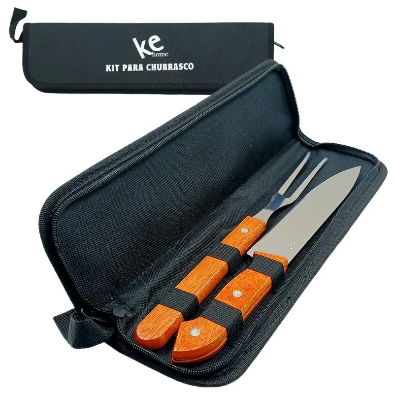 Kit Churrasco C/ Estojo 2 Peças em Inox Kehome
