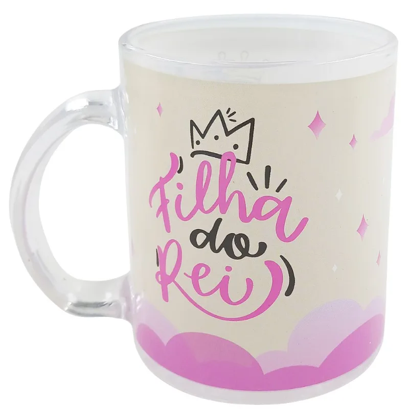 Caneca Religiosa 330ml em Vidro Kehome-Rosa Filha do Pai