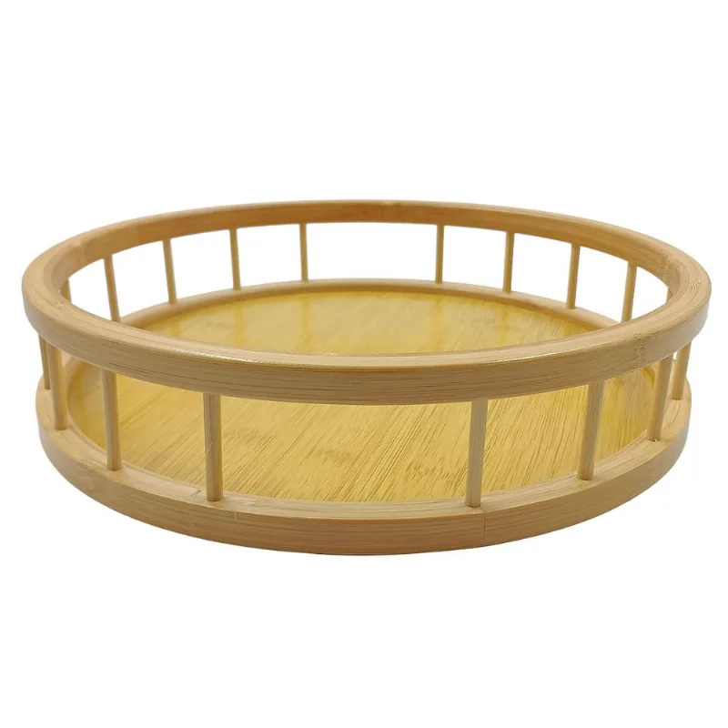 Bandeja Redonda 33x33x7,3cm em Bambu e MDF Kehome