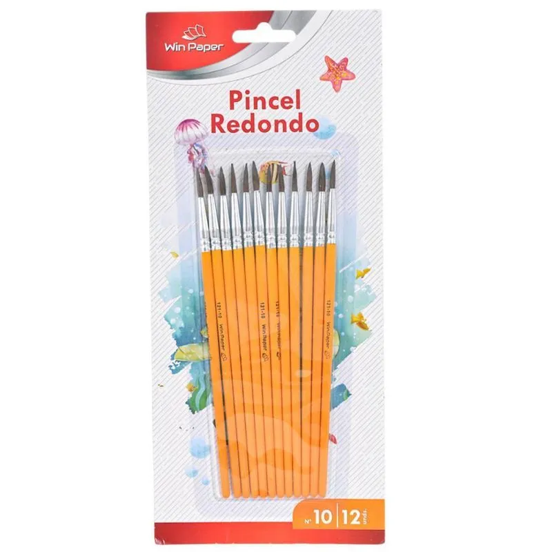 Pincel Escolar Redondo 121-10 Win Paper Kit 12 Unidades