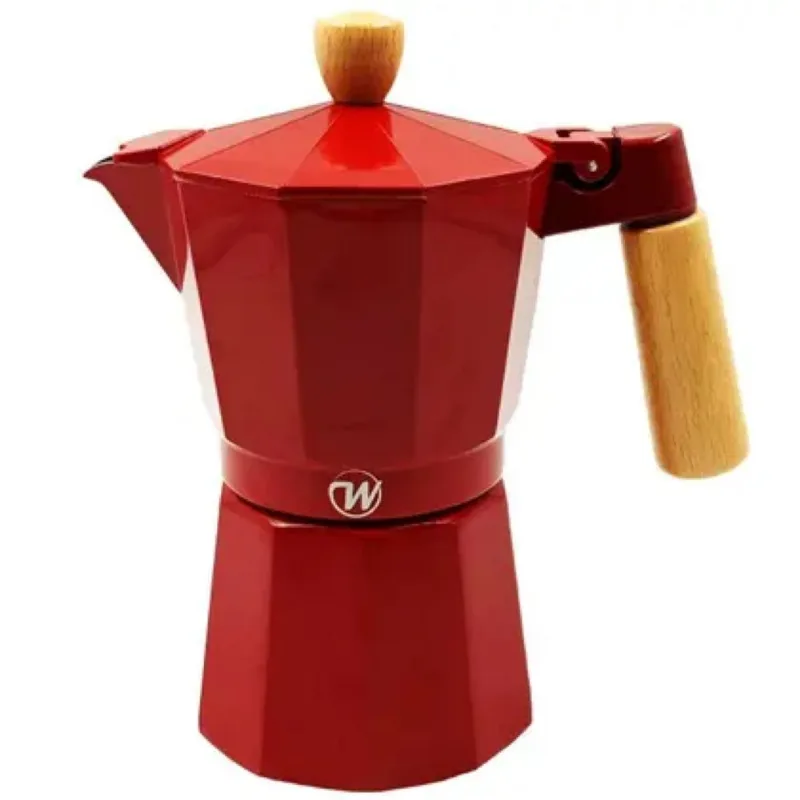 Cafeteira Italiana 300 ml Alumínio e Madeira Vermelha- Wincy