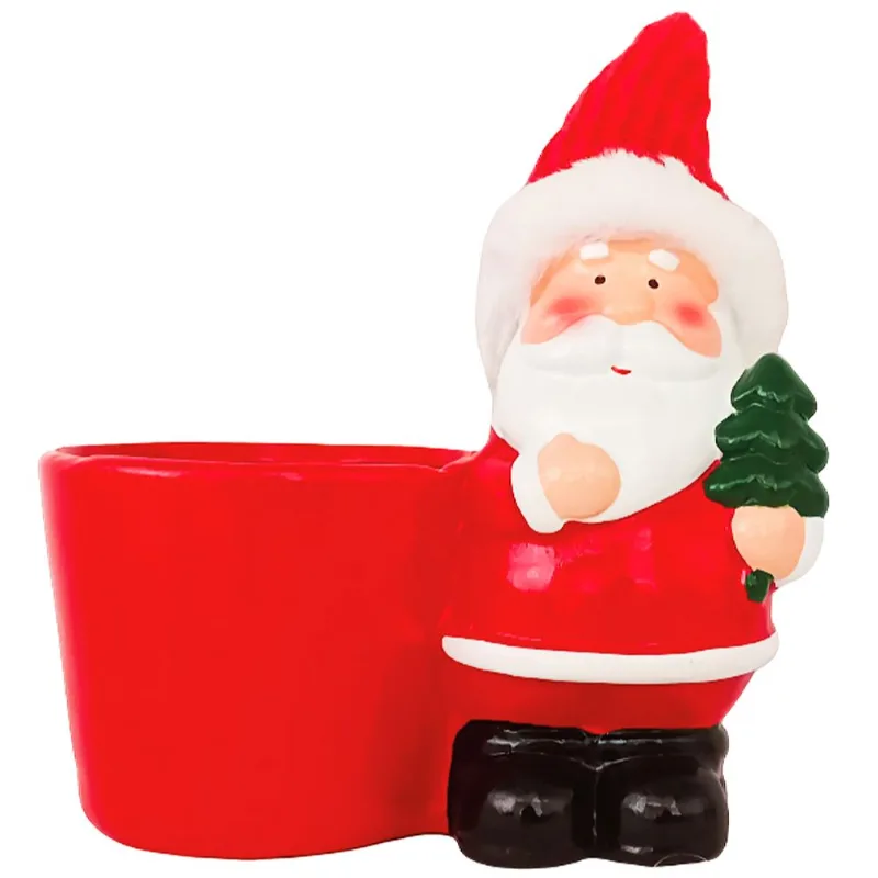Porta Vela Natalina 13x12cm em Cerâmica Wincy-Vermelho Papai Noel