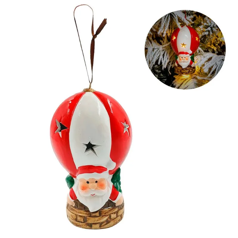 Enfeite Natalino Balão Led 12x7cm em Cerâmica Wincy-Papai Noel