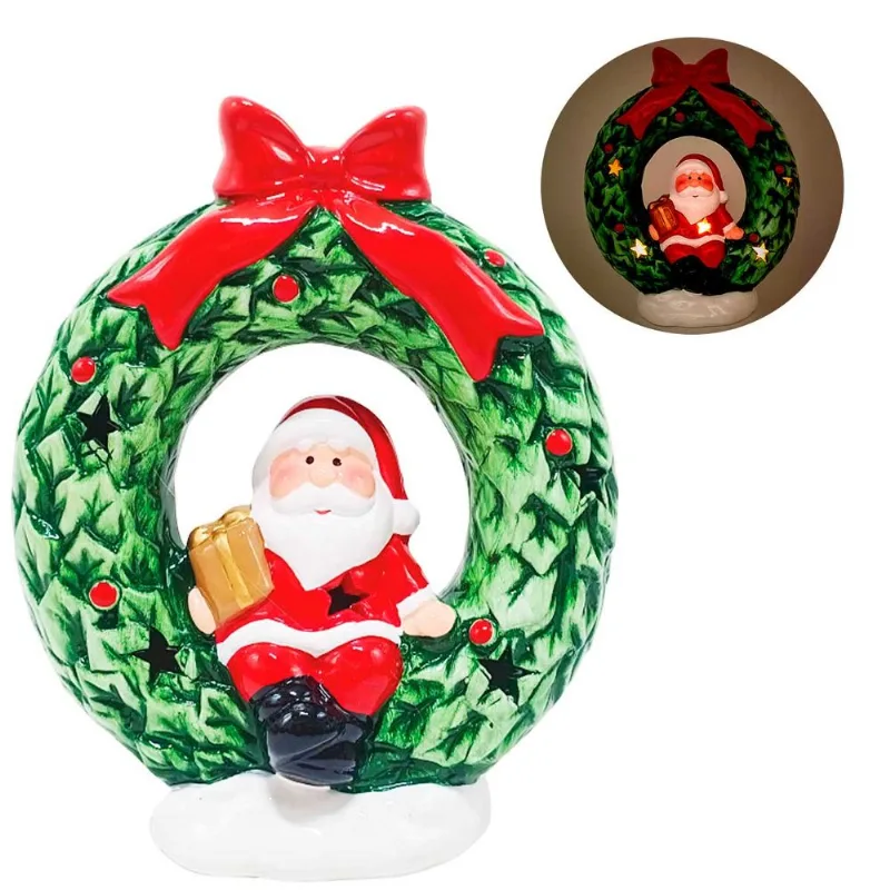 Luminária Guirlanda Natalina 12x15cm em Cerâmica Wincy-Modelo 1 Papai Noel