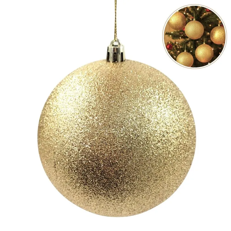 Bola De Natal Dourada Glitter 10cm Decoração Árvore