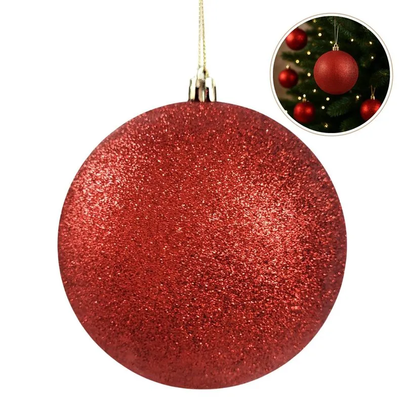 Bola De Natal Vermelha Glitter 12cm Decoração Árvore