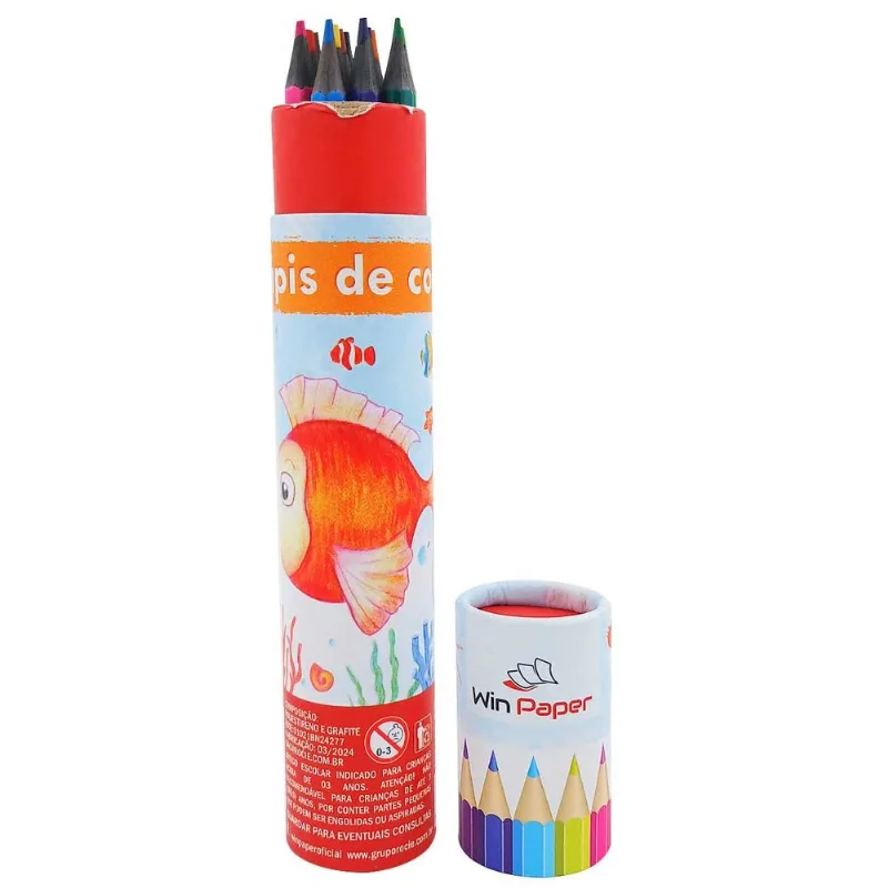 Jogo de Lápis de Cor Eco Tubo 12 Cores em Madeira Wincy