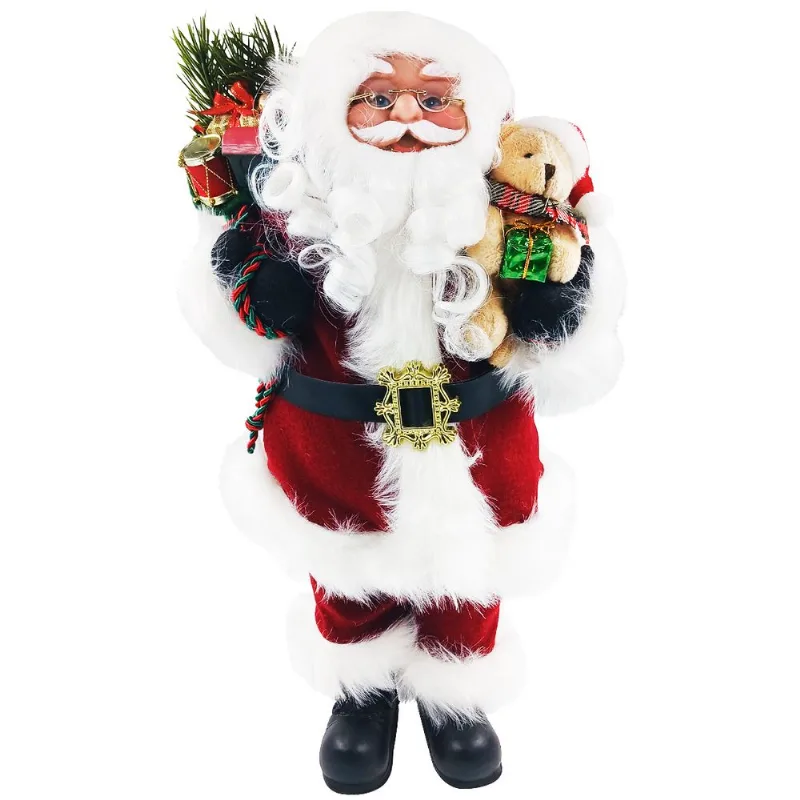 Papai Noel C/ Urso 40cm em Poliéster Wincy