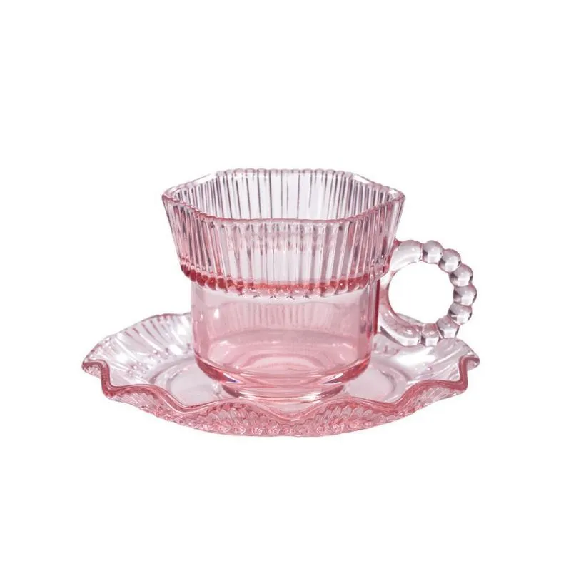 Jogo De Xícaras E Pires De Vidro Linx Rosa 210ml 12 Peças