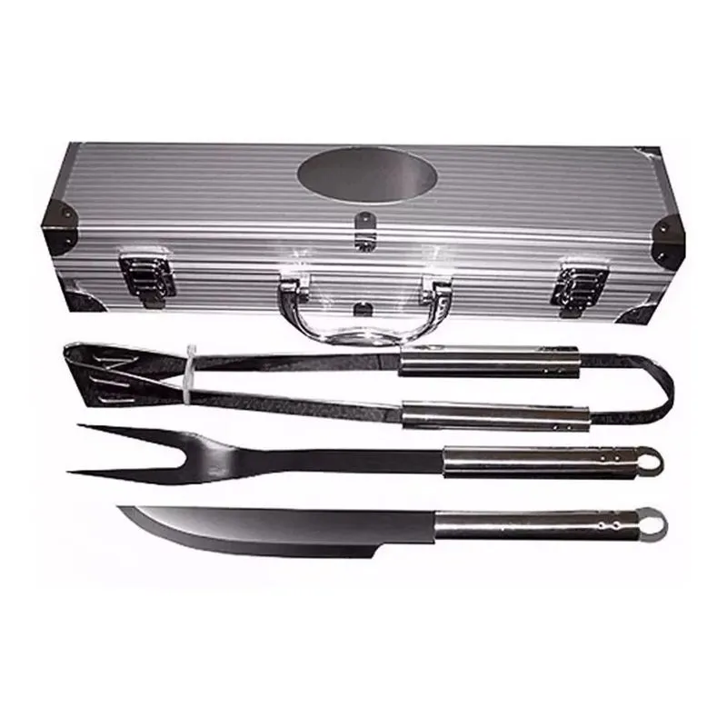 Kit Churrasco Com Maleta 3 Peças Em Inox Gourmet