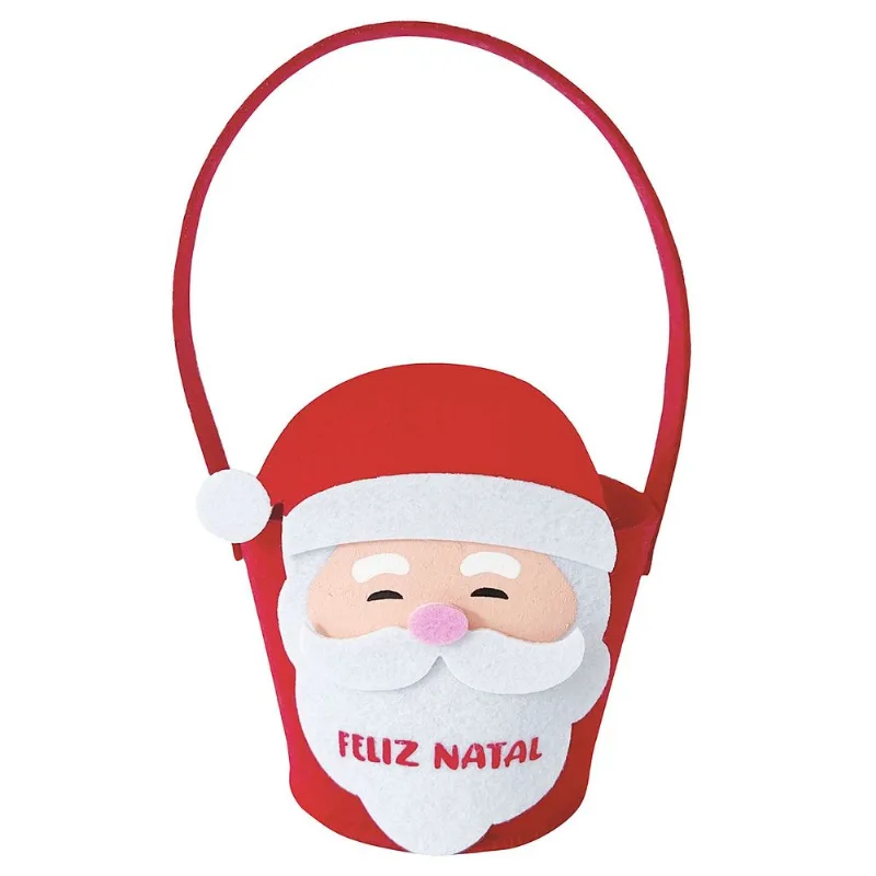 Cesto Natalino Papai Noel 16x16cm em Feltro Fartex