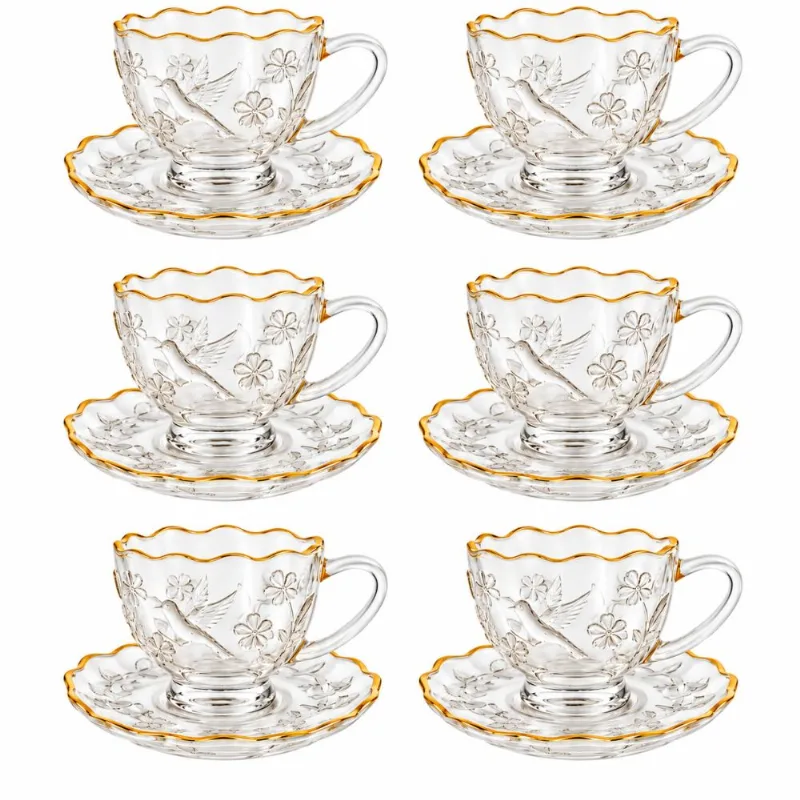 Jogo de Xícaras de Café 12 Peças Poesia Gold 80 ML - Wincy