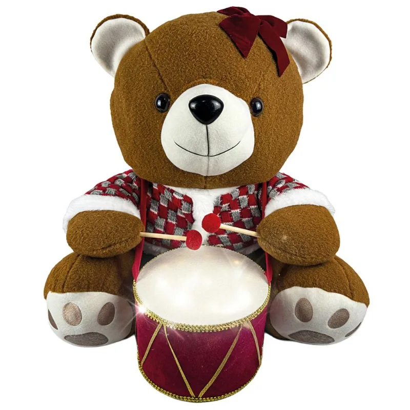 Urso Natalino C/Led 55x59cm em Poliéster Fartex