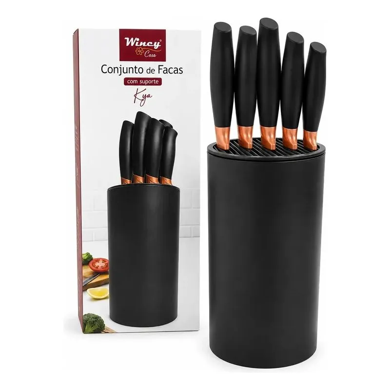Conjunto 5 de Facas Inox Com Suporte Kya Wincy