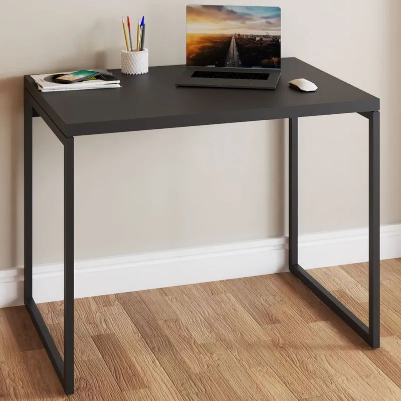 Mesa Escrivaninha Industrial Aço 90 ônix/preto - Panorama Móveis